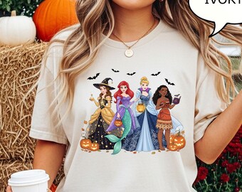 Comfort Colors® Disney Princess Spooky T-Shirt, Princess Halloween Shirt, Belle Ariel Cinderella Moana Halloween Shirt
