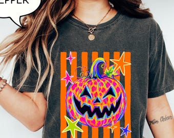 Comfort Colors® Witchy Pumpkin T-Shirt, Retro Halloween Shirt, Spooky Pumpkin Shirt