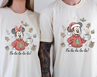 Comfort Colors® Mickey And Minnie Couples T-Shirt, Christmas Matching Shirt, Disney Christmas Tee, Hot Chocolate Shirt