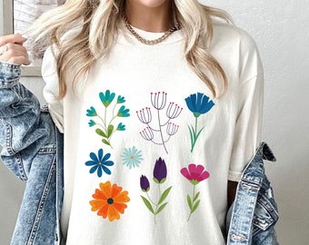 Shirt met wilde bloemen Comfort Colors®, T-shirt met bloemen, shirt met retro bloemen, shirt aquarel wilde bloemen, shirt plantenliefhebber, cadeau voor mama