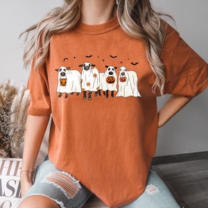 Comfort Colors® Halloween Shirt, Fall Shirt, Funny Halloween Cow Shirt, Ghost Cows Shirt, Spooky Season Shirt, Animal Lover Shirt
