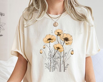 Shirt met bloemen Comfort Colors®, T-shirt met bloemen, shirt met retro bloemen, shirt met vintage bloemen, shirt met plantenliefhebber, cadeau voor vrouwen
