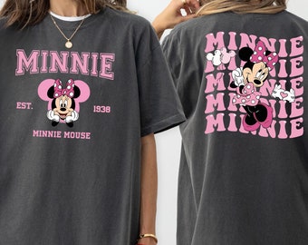 Camiseta de dos caras de Minnie Mouse de Comfort Colors®, camiseta de Disney Minnie, camiseta rosa de Disney Minnie, camiseta retro de Minnie Mouse