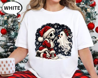 Comfort Colors® Santa Skeleton Ghost Christmas T-Shirt, Merry Christmas Shirt, Xmas Holiday Tee