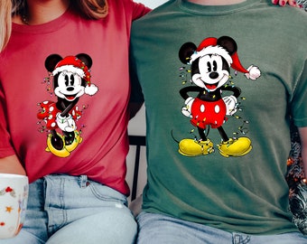 Comfort Colors® Mickey And Minnie Christmas Shirt, Christmas Couple Shirt, Christmas Matching Shirt, Disney Family Christmas Shirt
