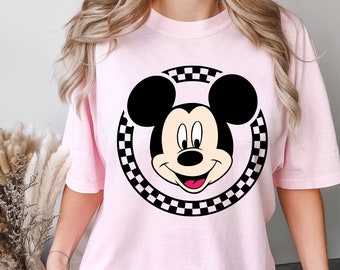 Comfort Colors® Mickey Mouse Shirt, Retro Disney Shirts, Mickey Checkered Shirt, Retro Disney Shirts, Disney Shirts Women, Disney Shirts