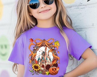 Comfort Colors® Fall Coquette Bow Shirt, Autumn T-Shirt, Mouse Pumpkin Shirt, Pumpkin Season Shirt, Fall Castle Shirt, Magical Kingdom Tee