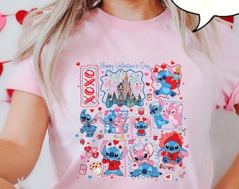 Comfort Colors® Disney Stitch Valentijnsdag-shirt, Stitch And Angel-shirt, Disney Valentine-T-shirt, Happy Valentines Day-shirt