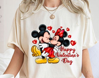 Comfort Colors®  Mickey and Minnie Valentines Day Shirt, Happy Valentines Day T-Shirt, Gift For Lover, Disney Valentine's Day Shirt