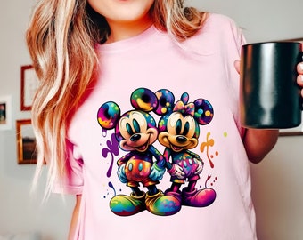 Comfort Colors® aquarel shirt Mickey en Minnie, shirt Mickey en Minnie, retro shirt Mickey, T-shirt Minnie, leuk Disney-shirt