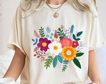 Comfort Colors® Botanisches Hemd, Wildblumenhemd, Blumen-T-Shirt, Vintage-Blumenhemd, Aquarellblumenhemd, Geschenk für Mama, Blumen-T-Shirt