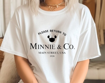 Maglietta Comfort Colors® Minnie & Co, Maglietta Minnie and Co. est. 1928, Maglietta Main Street, Magliette Disney, Maglietta Disney Trip, Si prega di restituire la maglietta