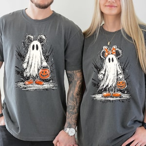 Comfort Colors® Retro Mickey Minnie Halloween Couple Shirts, Disney Halloween T-Shirt, Spooky Season Shirt, Mouse Ghost Shirt