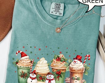 Comfort Colors® Peppermint Latte Shirt, Christmas Coffee Cup T-Shirt, Snowman Shirt, Winter Coffee Shirt, Coffee Lover Xmas Gift