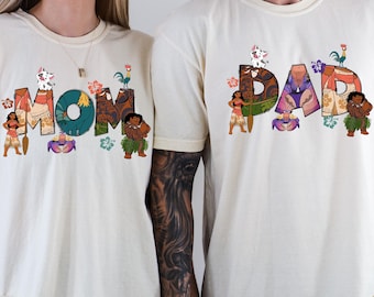 Comfort Colors® Moana Mom And Dad T-Shirt, Disney Couples Shirt, Maui Dad Shirt, Moana Mom Shirt, Disney Princes Mom Shirt, Moana Dad Shirt