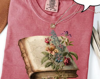 Comfort Colors® Retro Floral Book T-Shirt, Teacher Shirt, Book Shirt, Book Lover Gift, Librarian Shirt, Vintage Shirt