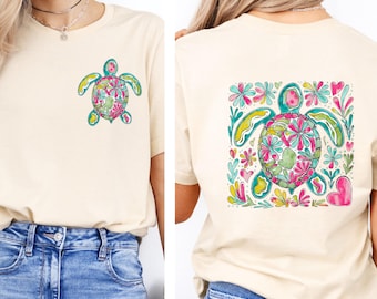 Camiseta de tortuga bohemia con estampado floral Comfort Colors®, camiseta de tortuga marina, camiseta de tortuga acuarela, camiseta de verano, camiseta de playa, camiseta de océano
