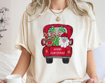 Comfort Colors® Merry Christmas Trees Shirt, Christmas Truck Shirt, Cute Christmas Shirts, Christmas T-shirt, Gifts For Teachers