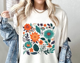 Camisa estética de flores silvestres Comfort Colors®, camisa de flores, camisa floral retrô, camisa de flores silvestres vintage, camisa botânica, presente para jardineiro