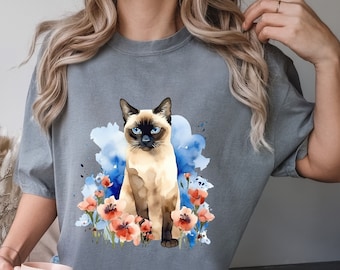 Comfort Colors® Nature Lover T Shirt, Floral Cat Shirt, Cat Mom Shirt, Cute Cat Shirt, Flower Shirt, Cat Lover Gift, Animal Lover T Shirt