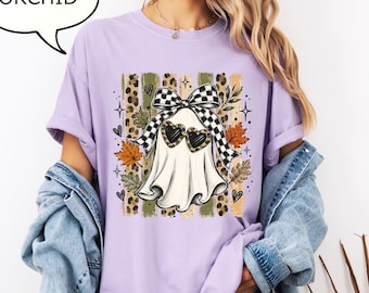 Comfort Colors® Coquette Bow Sunglasses Ghost T-Shirt, Spooky Girl Shirt, Halloween Woman Gift