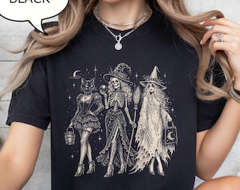 Comfort Colors® Girls Halloween T-Shirt, Best Friends Spooky Shirt, Skeleton Girly Shirt