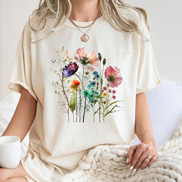 Chemise bouquet de fleurs Comfort Colors®, T-shirt à fleurs, Chemise à fleurs rétro, Chemise à fleurs aquarelle, Chemise à plantes pour femme, Cadeau pour femme