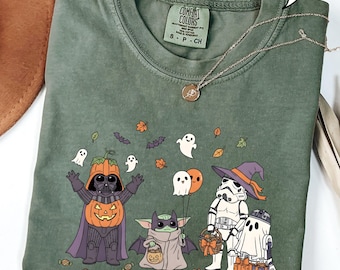 Camiseta de Halloween de Star Wars Comfort Colors®, camiseta de Dart Vader con calabazas, camiseta de Stormtrooper fantasma, linda camiseta de Halloween de Disney