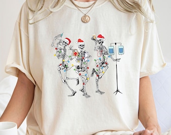 Comfort Colors® Christmas Skeleton Dancing Nurse Shirt, Christmas Shirt, Christmas Nurse Shirt, Cute Nurse Shirt, Nurse Christmas Top