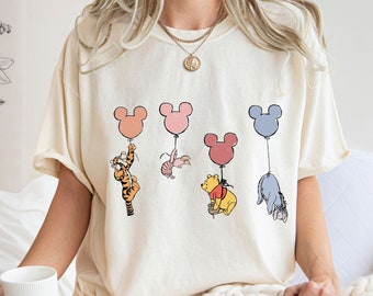 Comfort Colors® Camisa de Winnie The Pooh y sus amigos, camisa de Winnie The Pooh, camisa de globos de Pooh, camiseta de Disney Pooh, linda camisa de oso Pooh