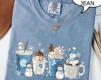 Comfort Colors® Winter Coffee Shirt, Christmas Coffee Cup T-Shirt, Snowman Shirt, Winter Shirt, Coffee Lover Xmas Gift