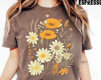 Comfort Colors® Vintage Flowers Shirt, Daisy T-Shirt, Sunflower Shirt, Retro Flower Shirt, Floral Shirt, Nature Lover Gift