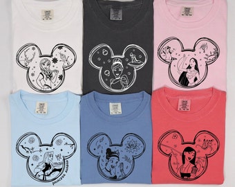 Comfort Colors® Disney Princesses Shirts, Princess Cinderella, Princess Moana, Princess Elsa, Disney Shirt, Princess Ariel, Princess Shirt