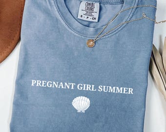 Comfort Colors® Pregnant Girl Summer T-Shirt, Pregnancy Announcement Shirt, Baby Shower Shirt, Girl Mama Shirt, Baby Reveal Tee