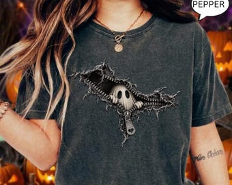Comfort Colors® Zipper Ghost T-Shirt, Funny Halloween Shirt, Halloween Gift