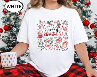Comfort Colors® Merry Christmas T-Shirt, Cozy Season Shirt, Coquette Xmas Tee