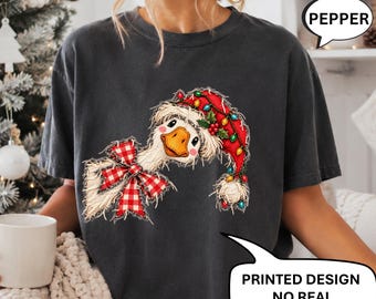 Comfort Colors® Christmas Goose T-Shirt, Animal Xmas Shirt, Santa Goose Tee