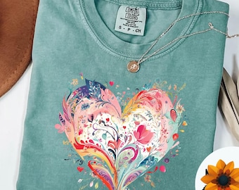 Comfort Colors® Watercolor Heart Shirt, Valentines Day Gift, Colorful Heart Shirt, Valentines Day Heart Shirt, Gift For Mom, Aesthetic Shirt