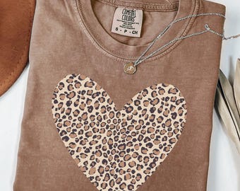 Comfort Colors® Leopard Heart Shirt, Valentine Heart T-Shirt, Cute Valentine Day Shirt, Animal Print Shirt, Heart Valentine Shirt