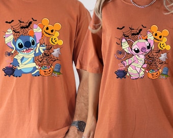 Comfort Colors® Halloween Stich und Engel T-Shirt, Disney Halloween Shirt, Halloween Paare Shirts, Stitch Spooky Shirt