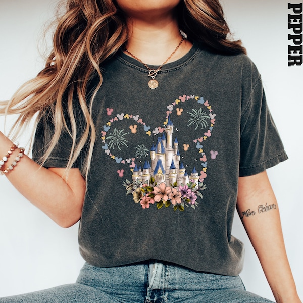 Comfort Colors® Floral Mickey Castle Shirt, Disney Garden Festival Shirt, Floral Castle Shirt, Floral Mickey Shirt, Gardening Gift
