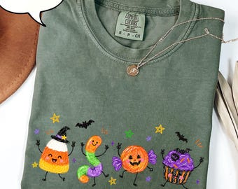 Comfort Colors® Halloween Doodles T-Shirt, Halloween Party Tee, Halloween Snack Shirt