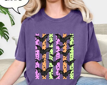 Comfort Colors® Halloween Bats T-Shirt, Bat Shirt, Watercolor Halloween Tee