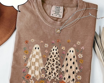 Comfort Colors® Floral Ghost T-Shirt, Leopard Ghost Shirt, Spooky Ghost Shirt
