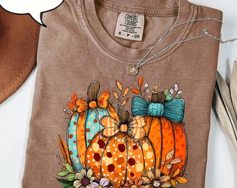 Comfort Colors® Autumn Floral Shirt, Coquette Bow Shirt, Pumpkin Season Shirt
