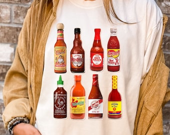 Comfort Colors® Hot Sauce T-Shirt, Hot Sauce Shirt, Vintage Hot Sauce Shirt, Spicy Lover Shirt, Loves Hot Sauce Shirt, Hot Sauce Bottles Tee