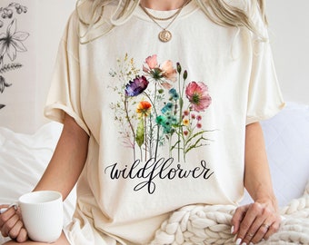 Comfort Colors® Wildblumenhemd, Blumen-T-Shirt, Retro-Blumenhemd, Aquarell-Wildblumenhemd, botanisches Hemd, Geschenk für Frauen