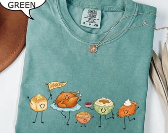 Comfort Colors® Thanksgiving Doodle T-Shirt, Happy Thankful Shirt, Pie Coffee Turkey Food Shirt
