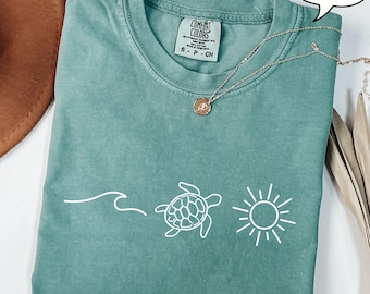 Comfort Colors® Ocean Turtle Sun T-Shirt, Summer Shirt, Gift For Women, Beach Shirt, Summer Women Shirt