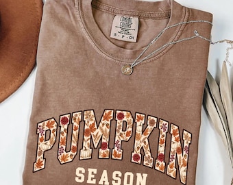 Comfort Colors® Pumpkin Season T-Shirt, Floral Pumpkin Shirt, Fall Vibes Tee, Thanksgiving Gift